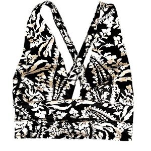 Free People Movement Bikini Top XS Crisscross Back Halter Top Black & White